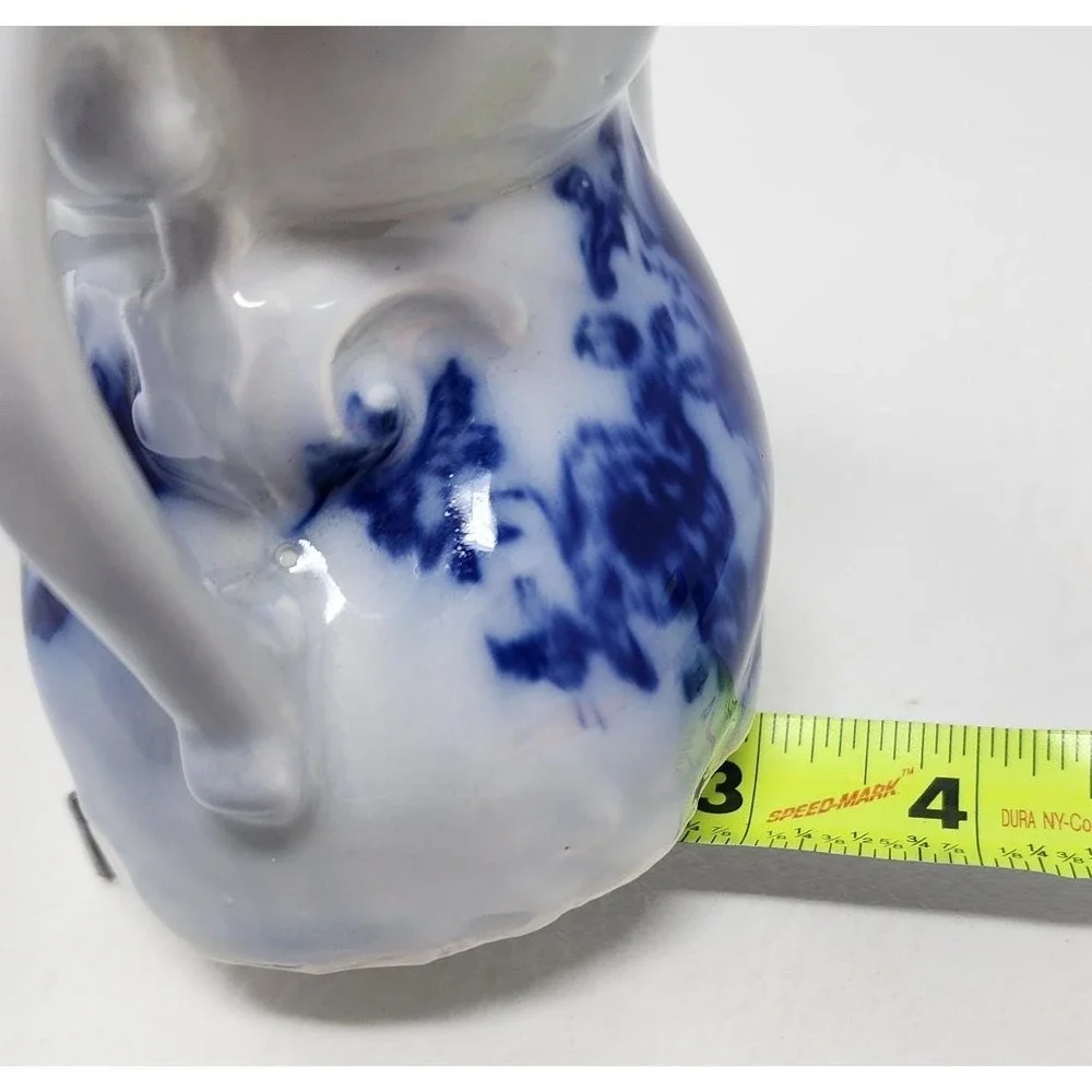 Antique Ceramic Scuttle Shaving Mug Blue Floral Victorian Male Vanity Decor 4